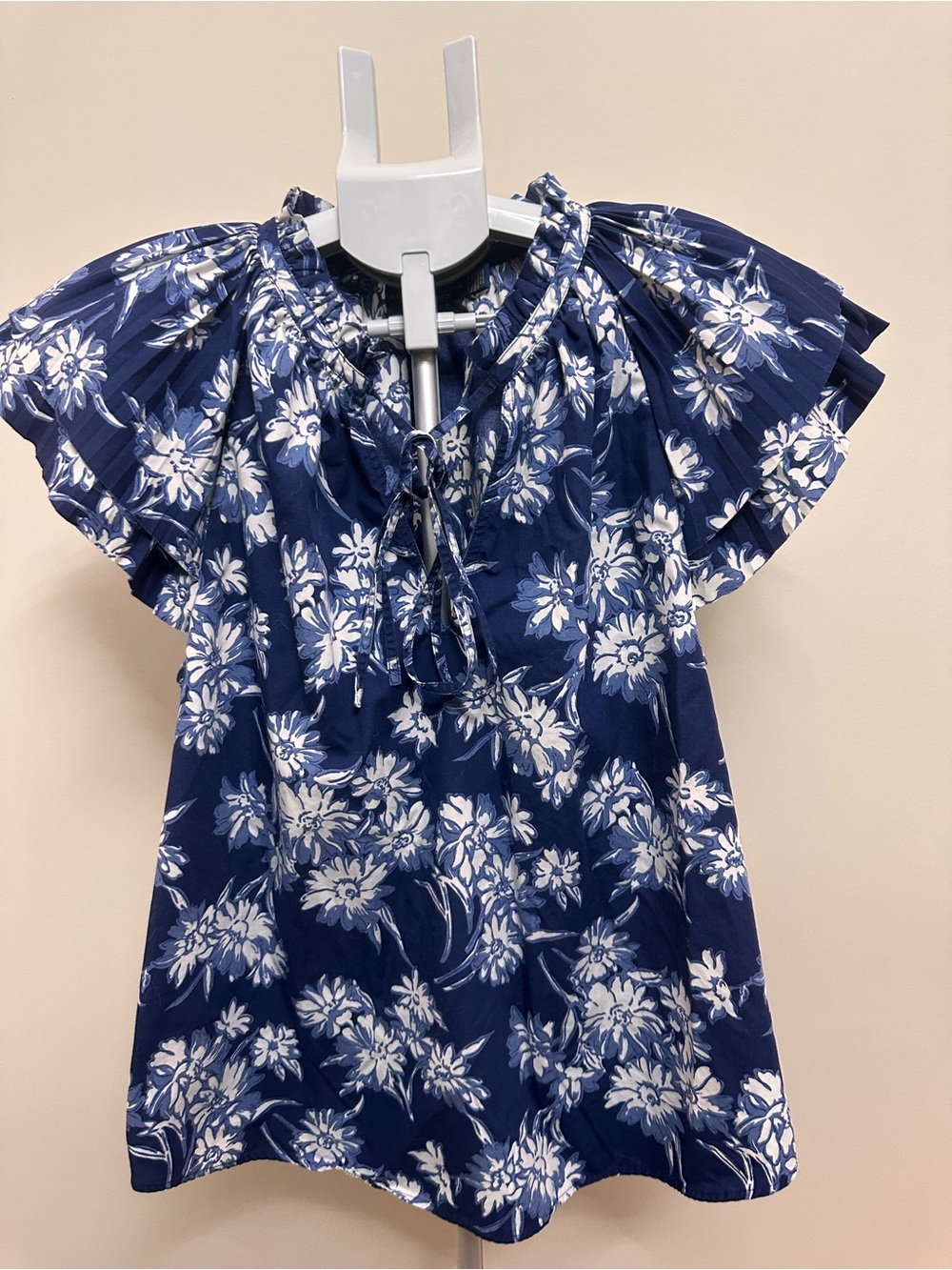 Ralph Lauren Linen Navy Floral Ruffle-Sleeve